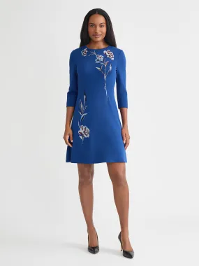 Calm Texture Floral Embroidered A-Line Soft Knit Dress - True Fit