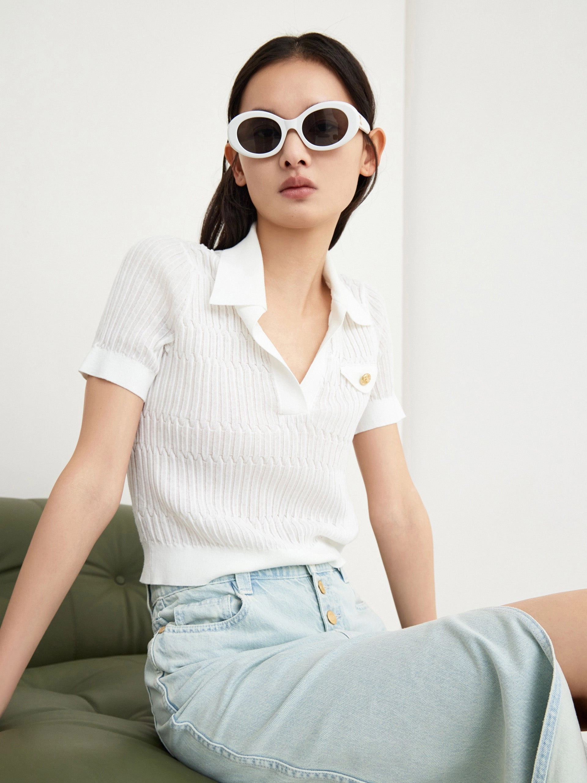 Thermal Adaptive Cloth Polo Collar Structured Top