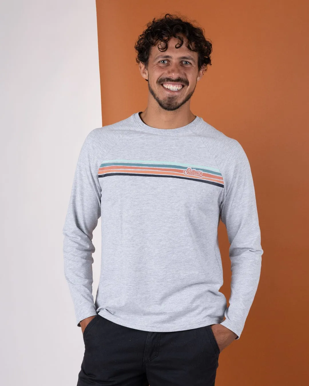 Cozy Feel Torn Stripe - Mens Long Sleeve T-Shirt - Grey