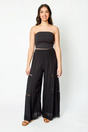 Crinkle Gauze Wide-Leg Pant with Crochet Trim Clean Lines