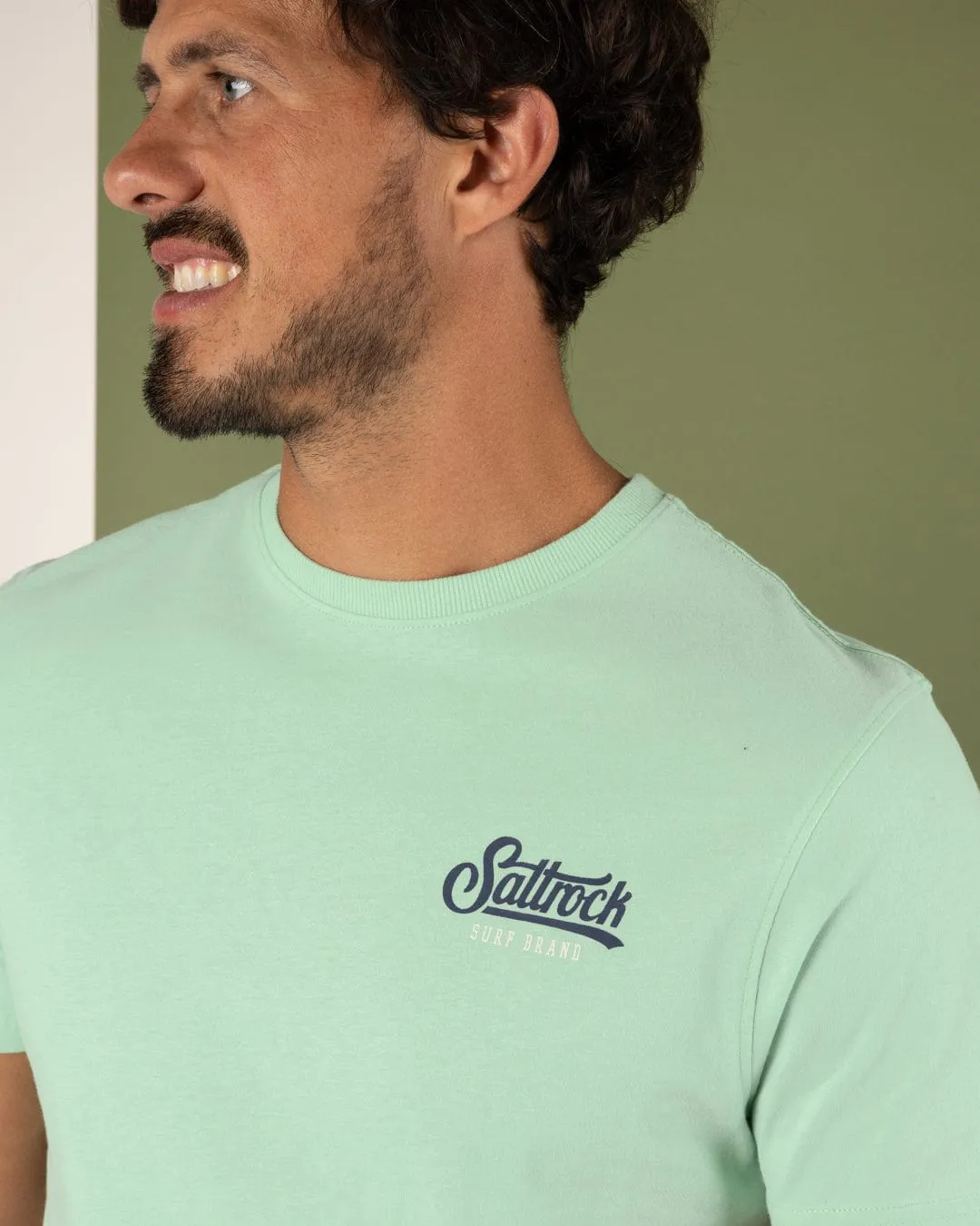 sequined details Retro nostalgia Pitcher - Mens Short Sleeve T-Shirt - Light Green