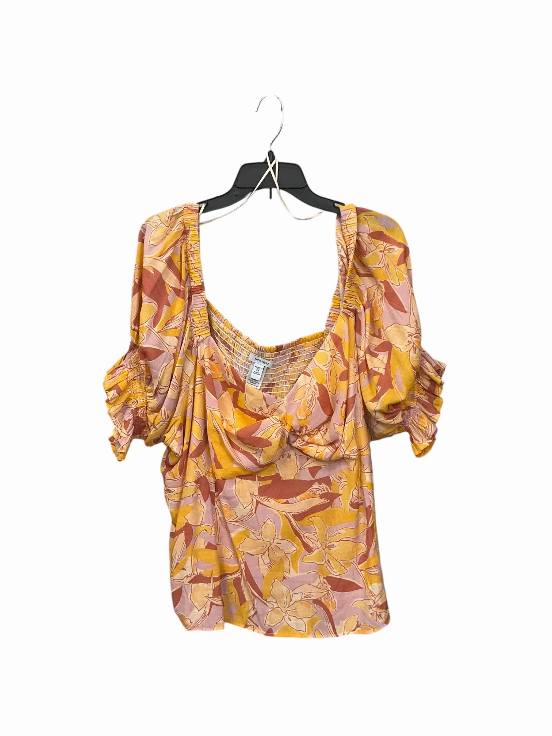 Blouse 3/4 Sleeve By Nine West In Tropical Print, Size: 4x Curved Hem Design