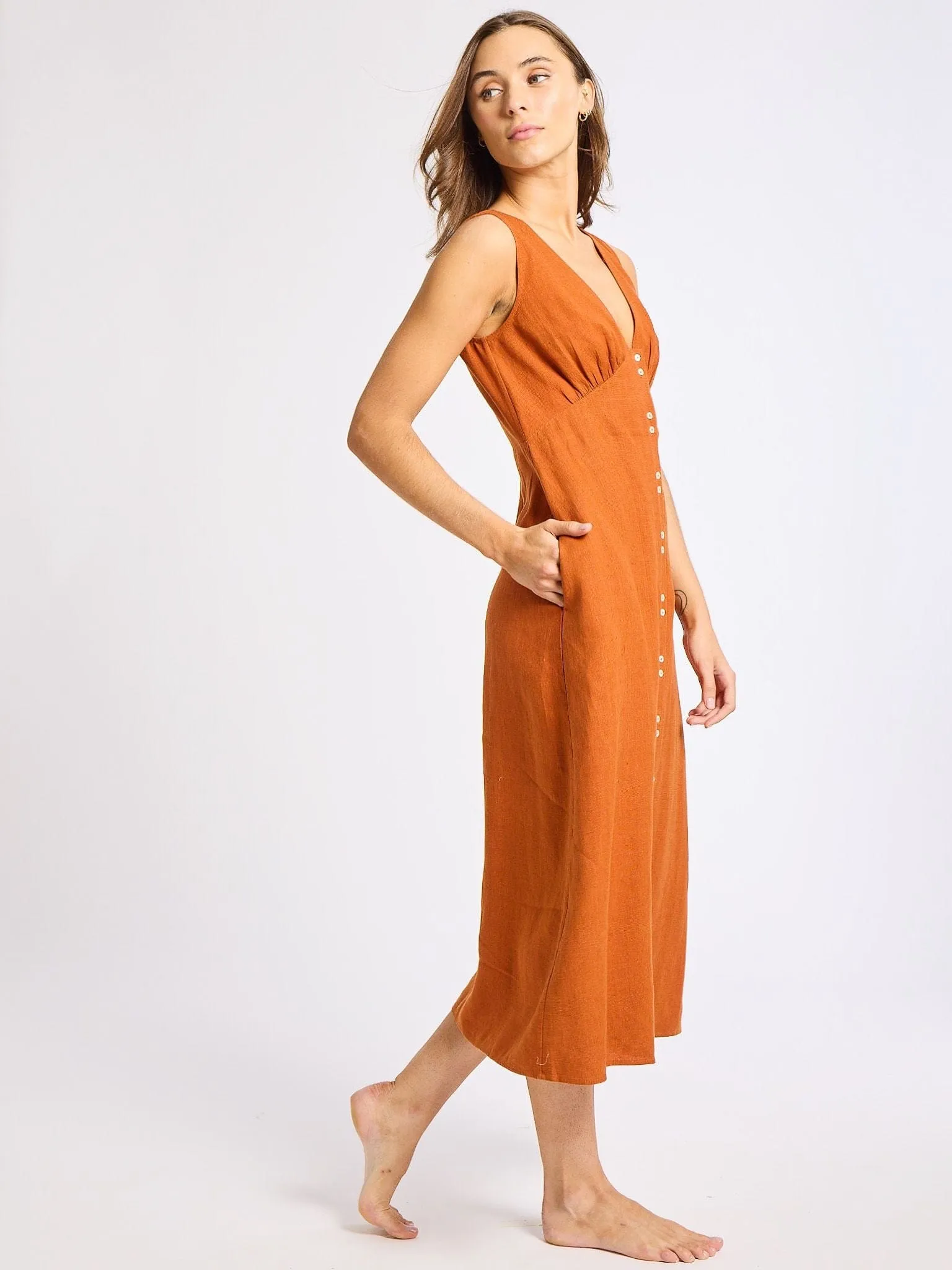 Timeless Fashion Effie Dress in Sepia Linen