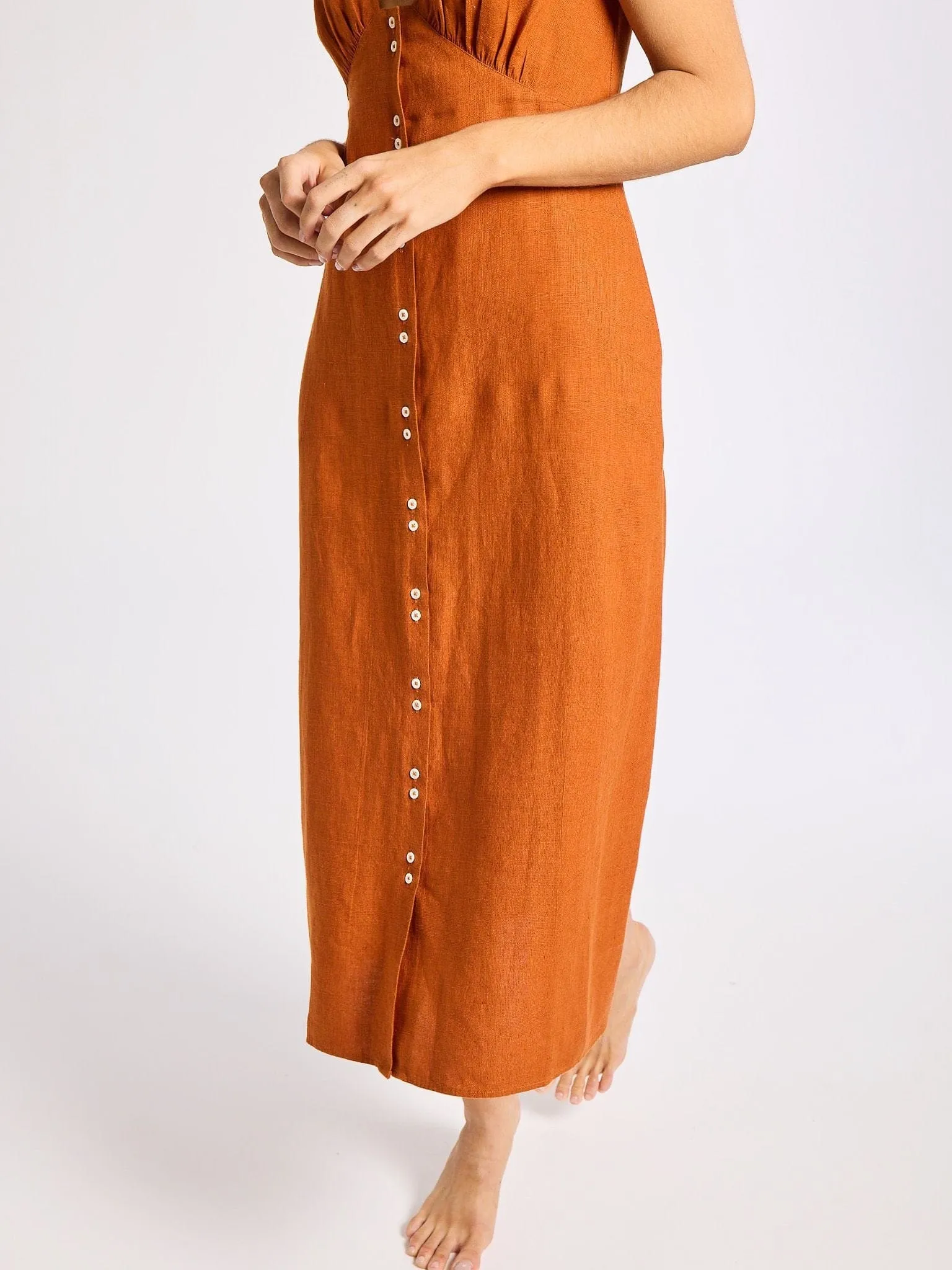 Trendy midi dress Effie Dress in Sepia Linen