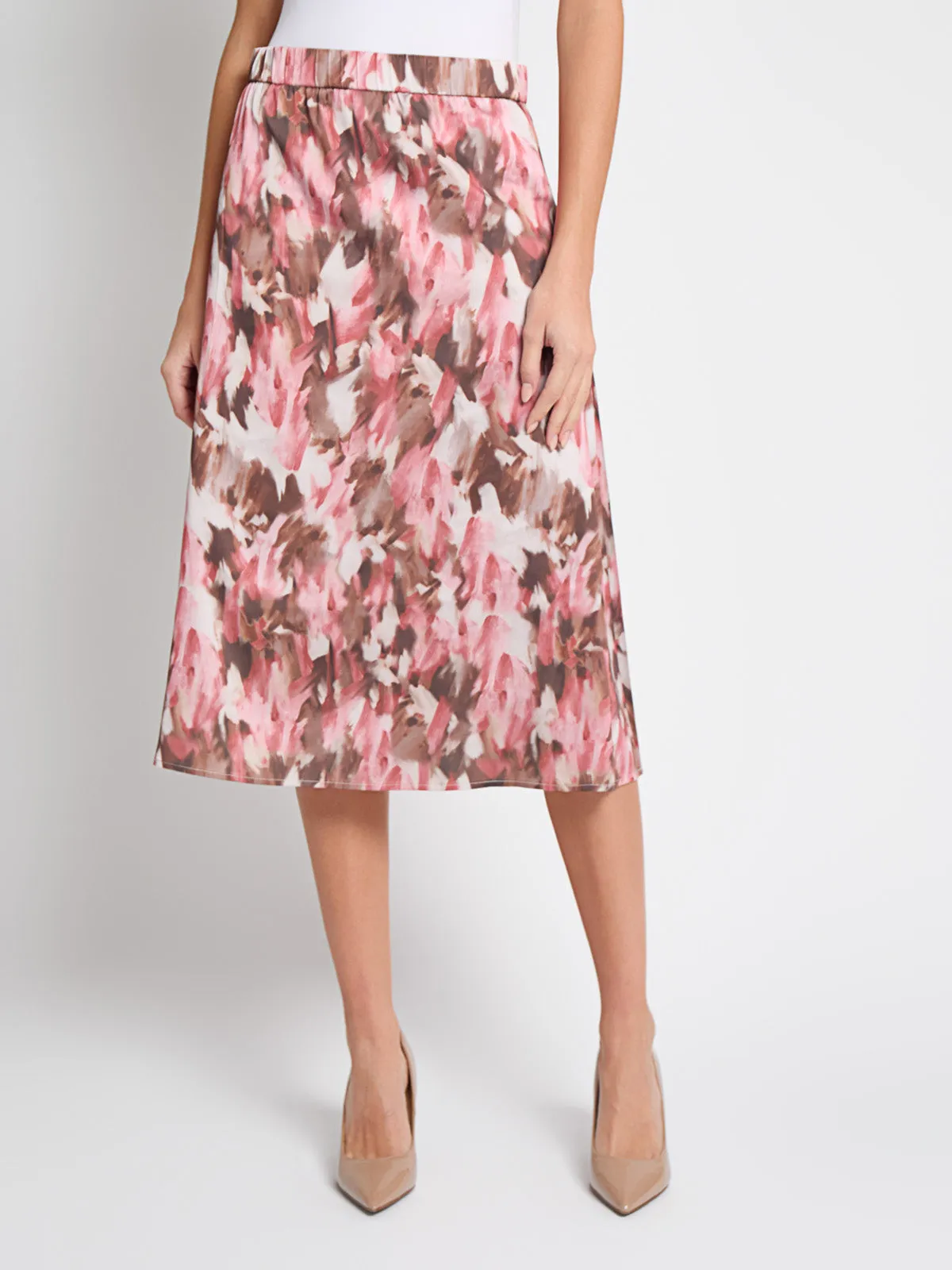 Active Wear Daily Style Printed Crepe de Chine Pull-On Midi Skirt - True Fit
