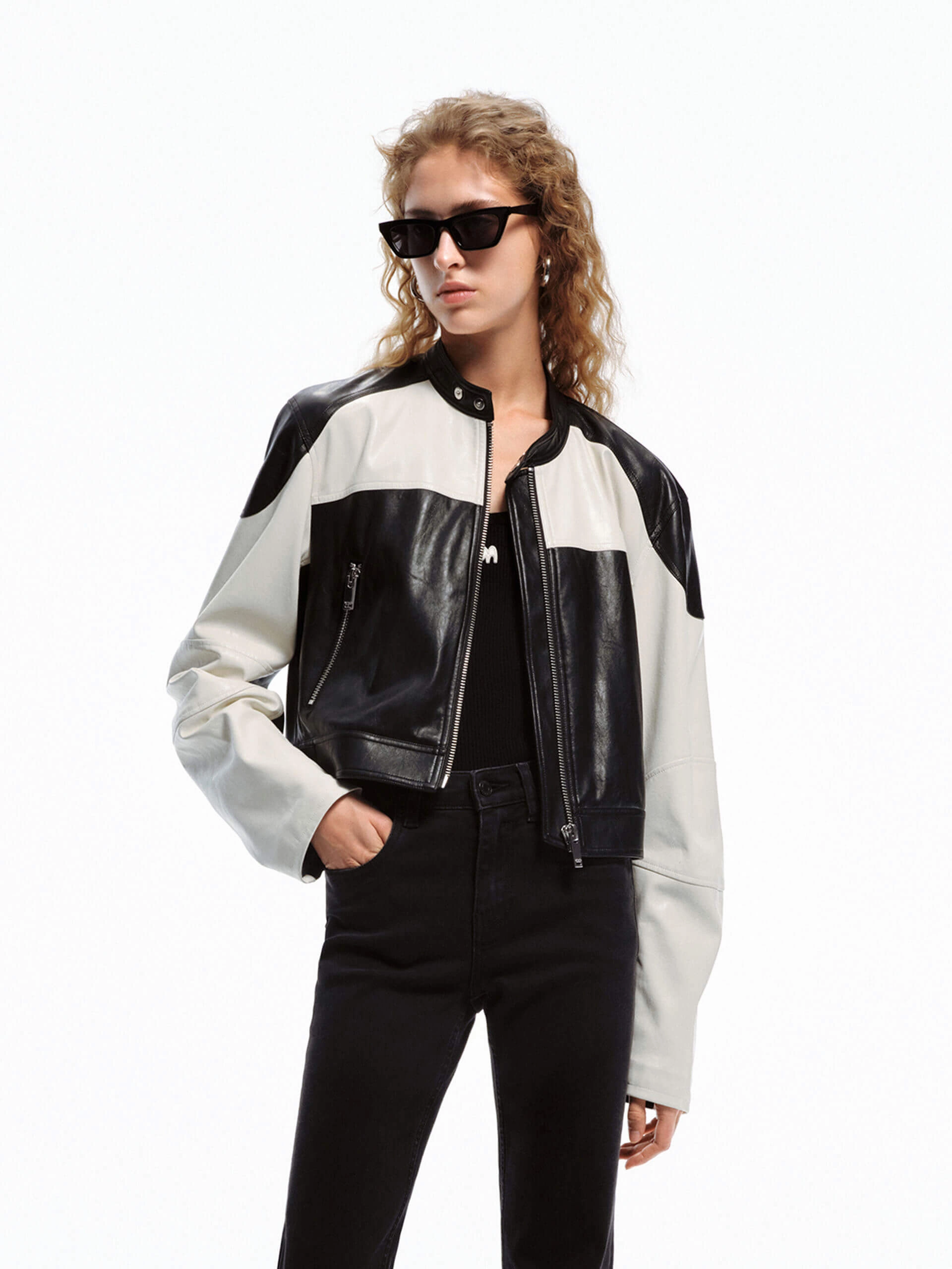 Temperature Control Technology All Day Comfort Fit PU Leather Contrast Jacket