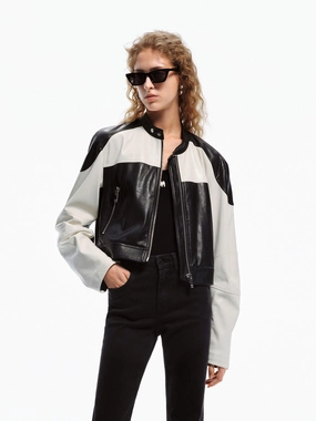 Multi Panel Construction Anti Static Fabric PU Leather Contrast Jacket