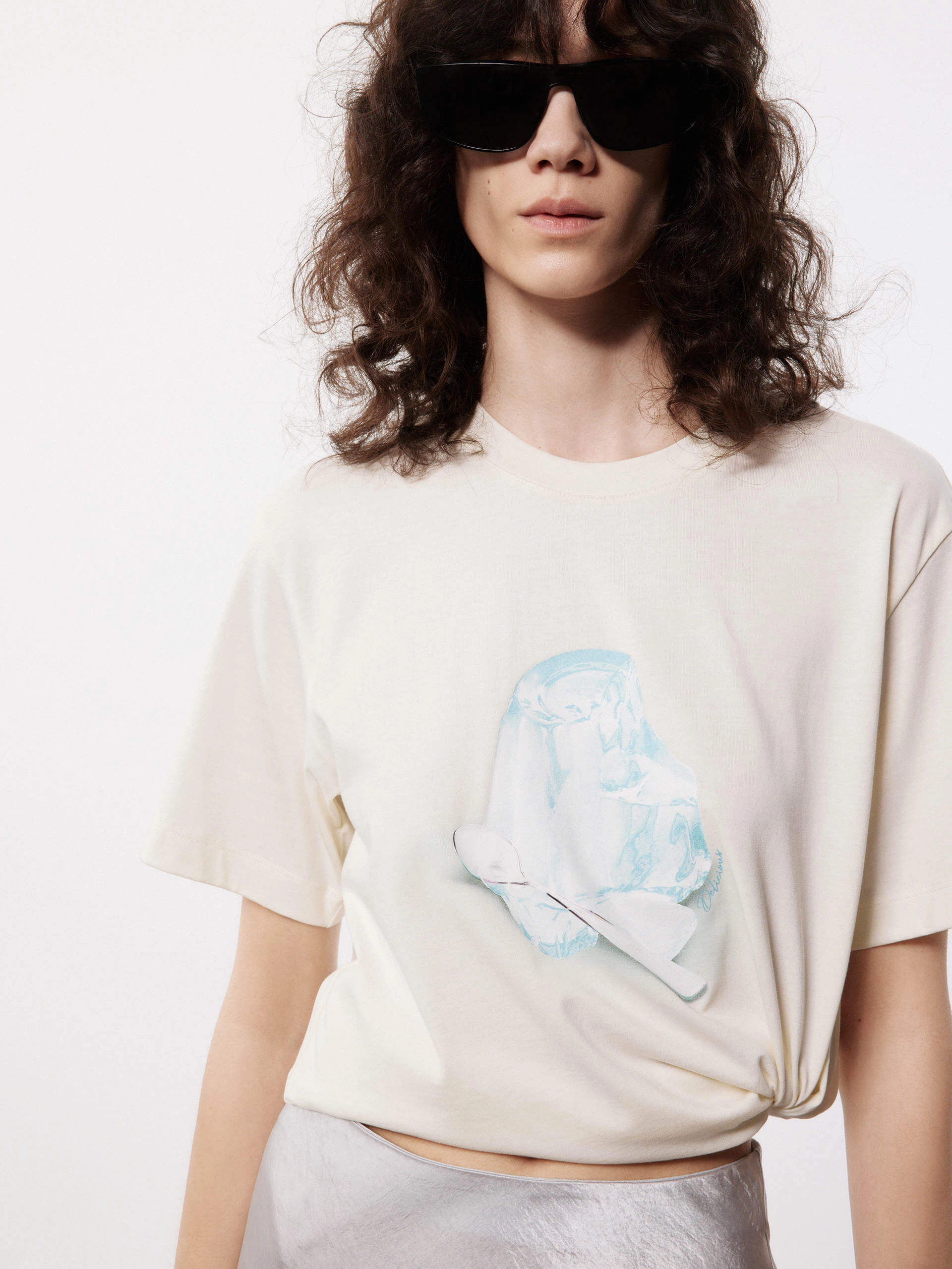 Friction Reducing Design Pudding Print Cotton T-shirt