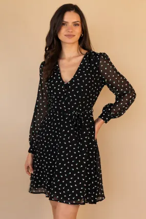 Vibrant Design Bella V-Neck Black Floral Print Dress