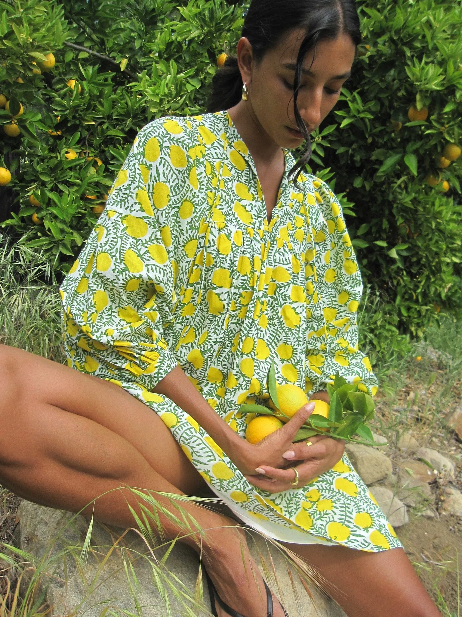 Snap-Closure Daisy Dress in Lemons