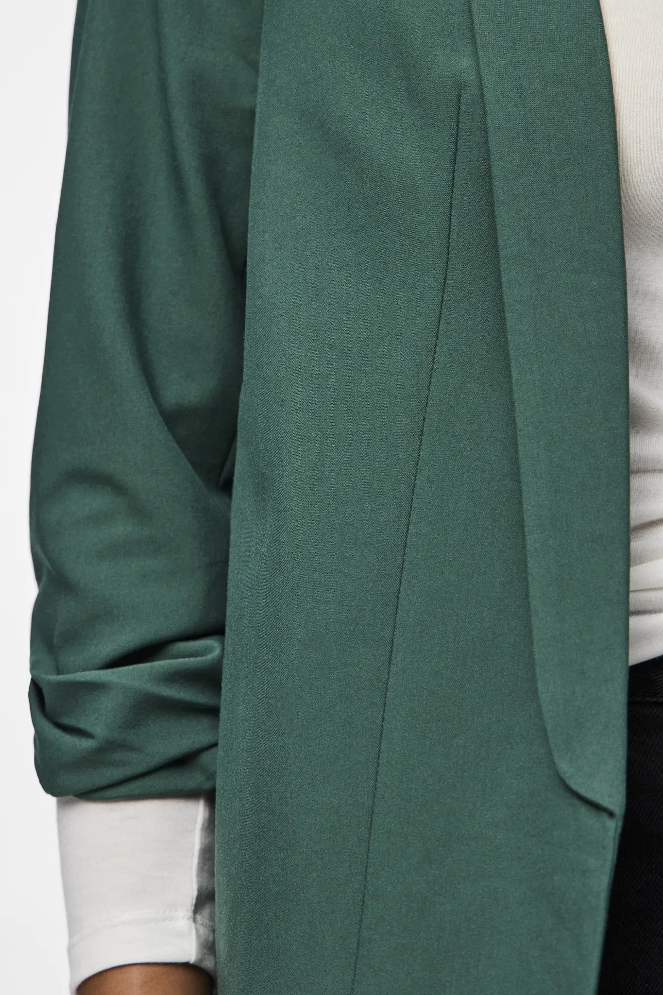 Low Profile Insulation Minimalist Aesthetic Boss Trekking Green Ruched Sleeve Blazer