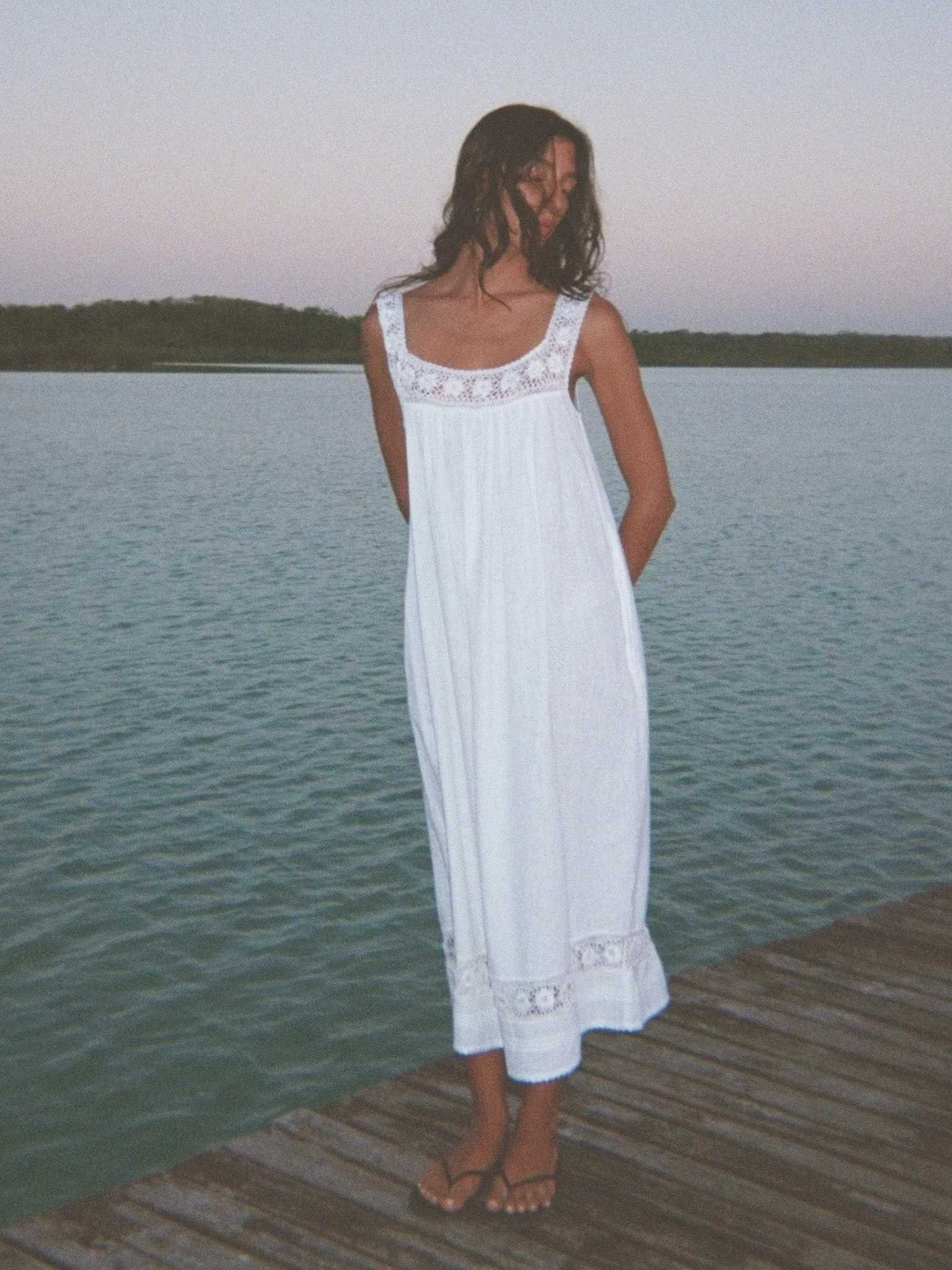 Adelia Dress in White Linen Front Ruffle