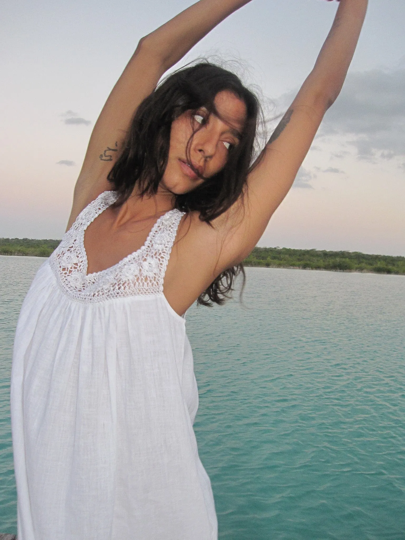 NonIrritatingLining Soft Gradient Adelia Dress in White Linen