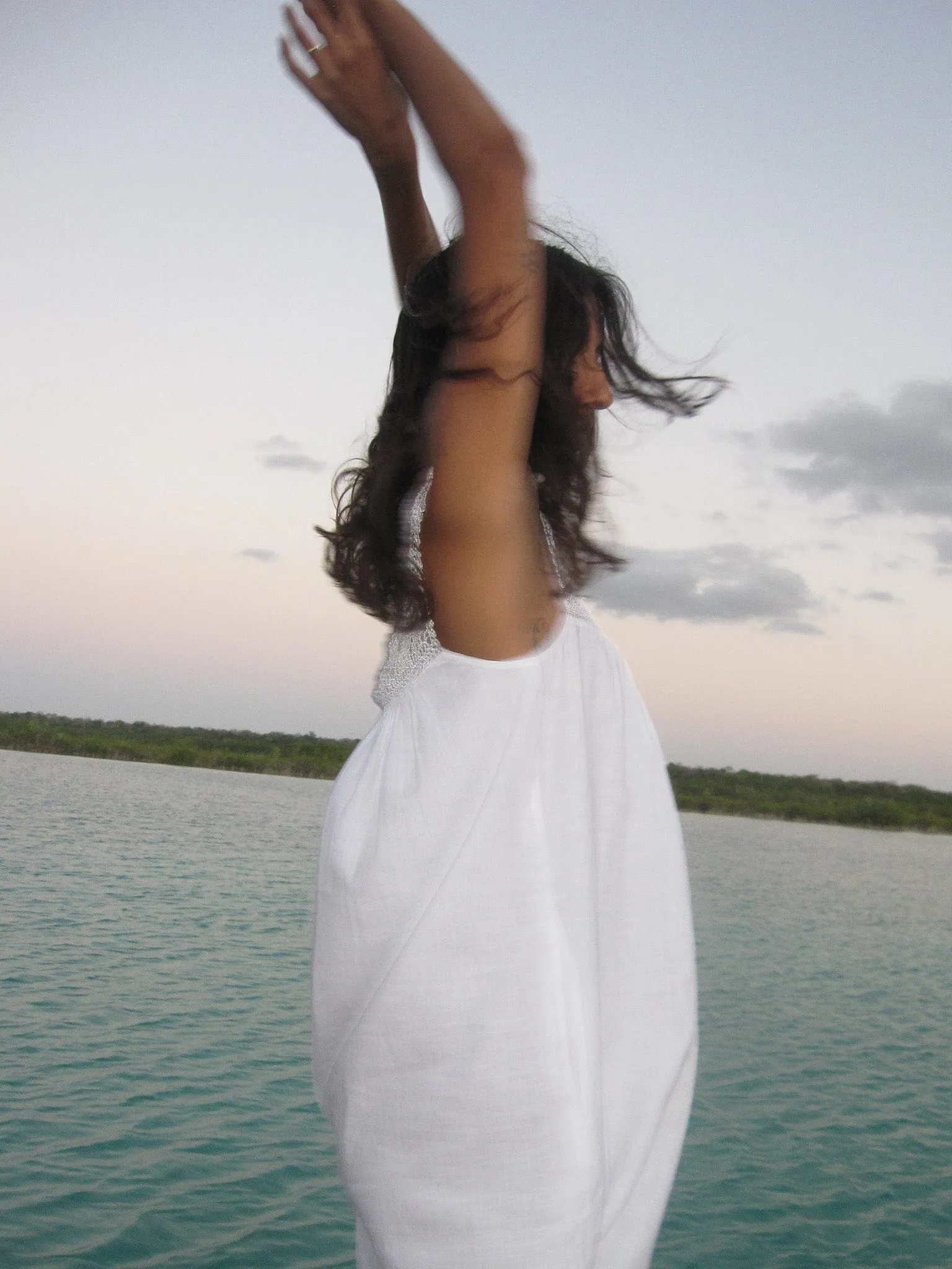Light Flow Geometric-pattern Adelia Dress in White Linen