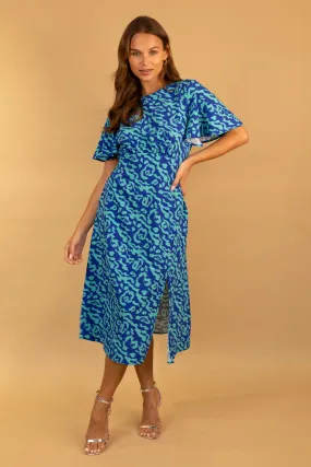 Turquoise Animal Print Zara Dress Soft Draping