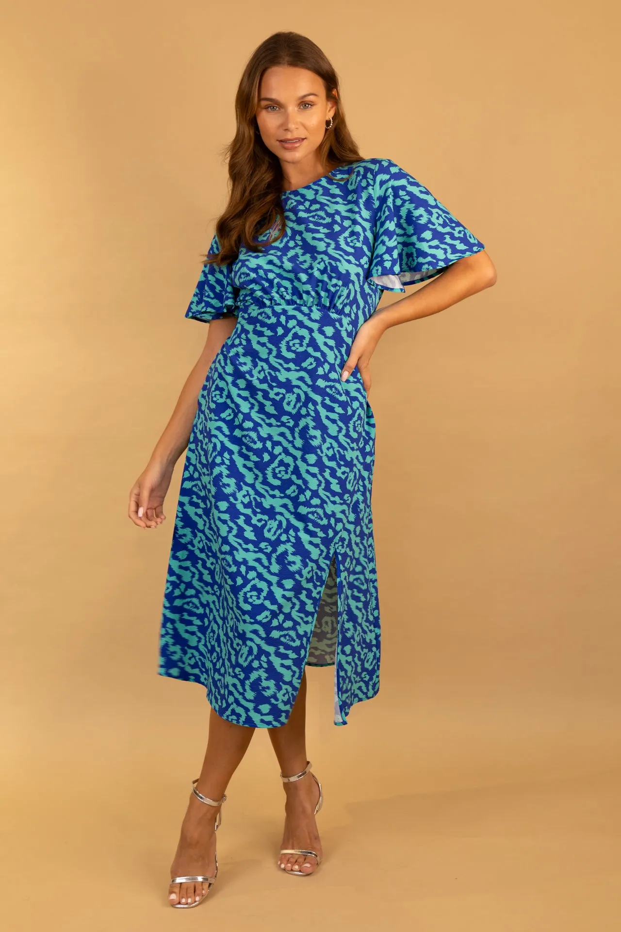 Turquoise Animal Print Zara Dress Soft Draping