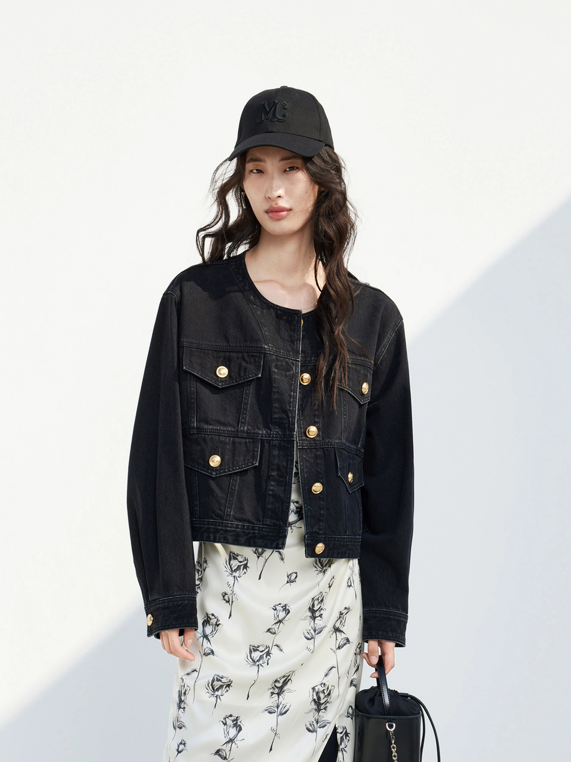 Heat Retention Layer Collarless Cotton Denim Jacket