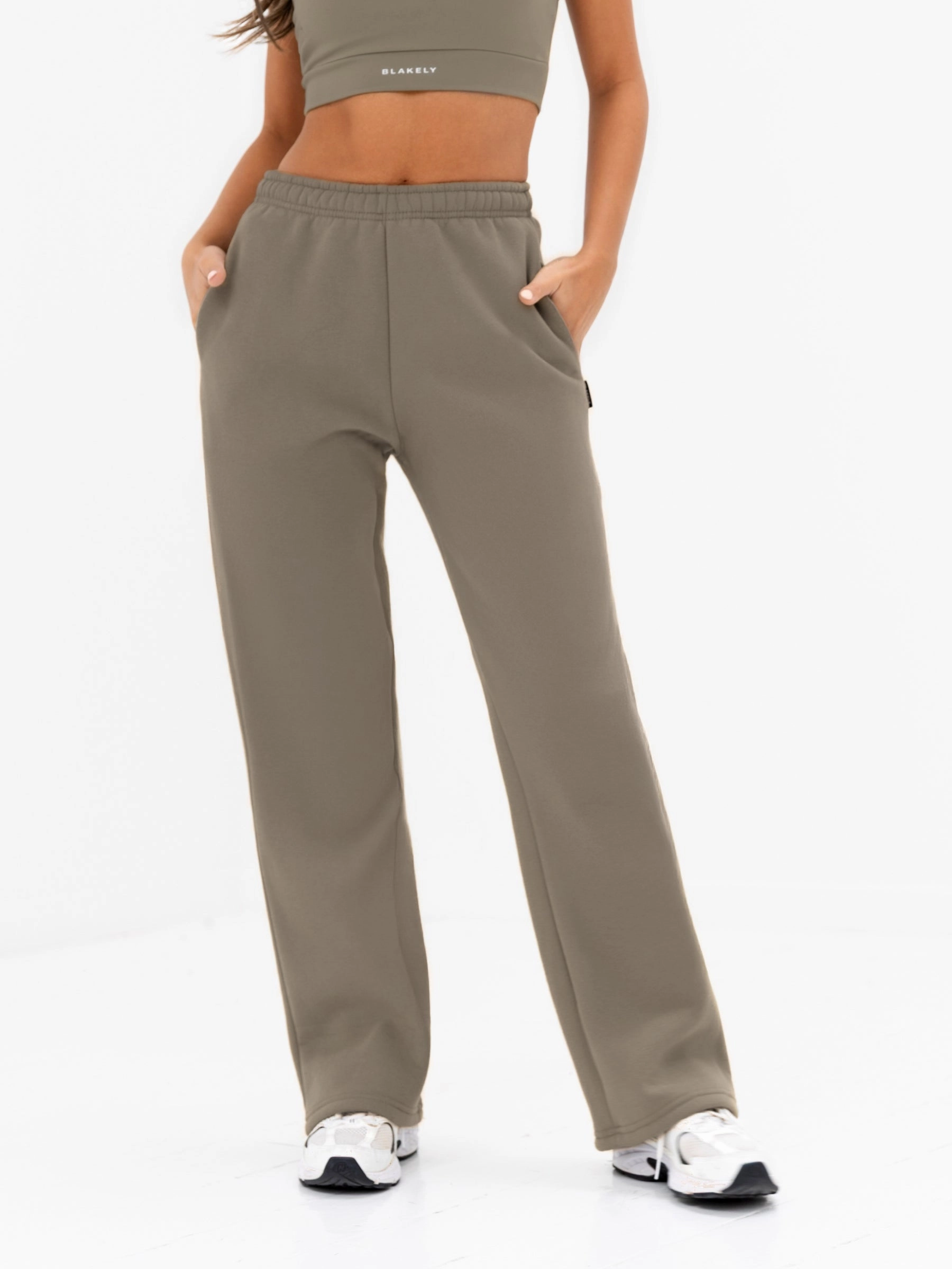 Isabel Wide Leg Sweatpants - Safari Green Core Movement Flexible Waistband