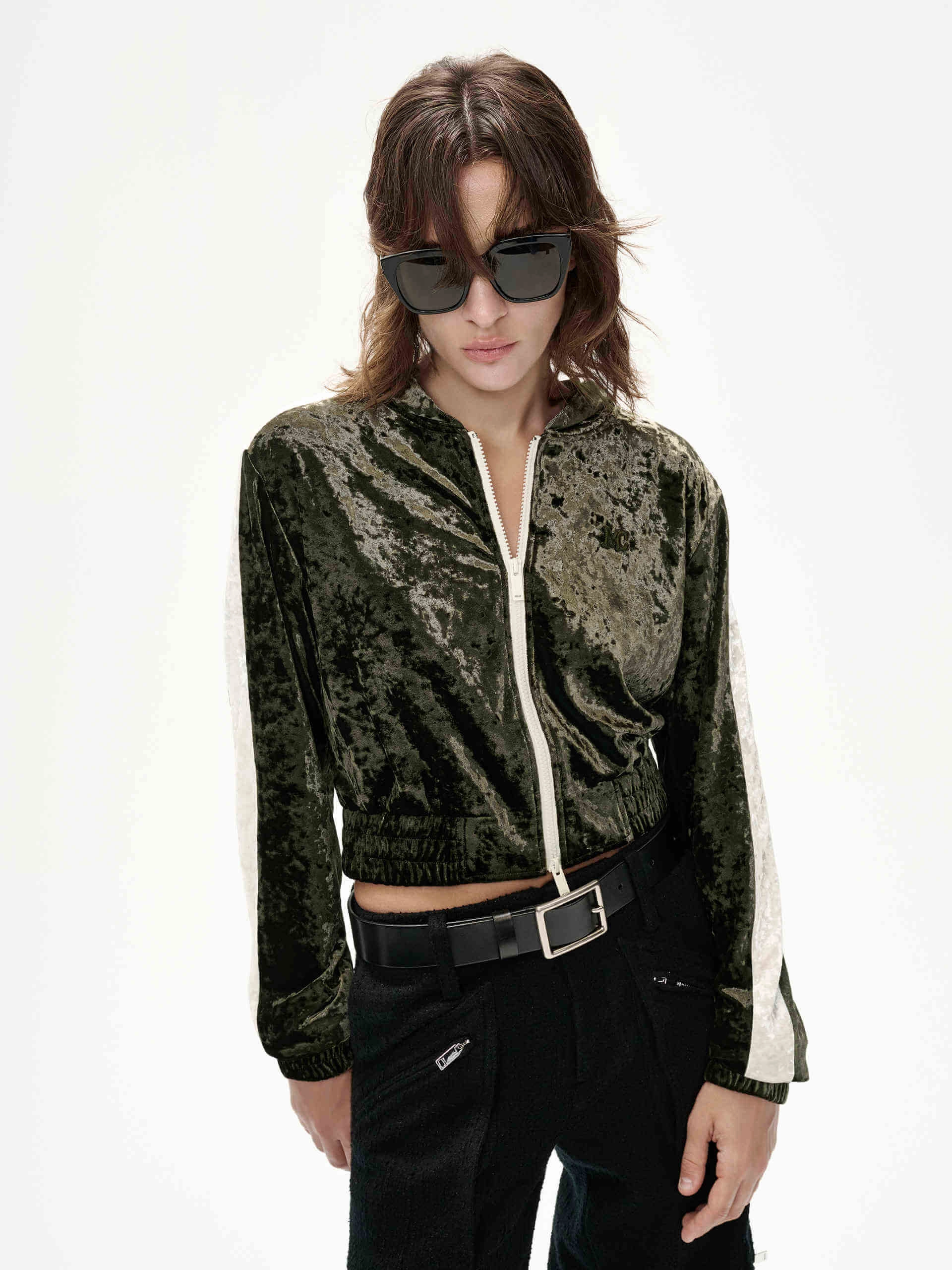 Two Way Zipper Cropped Jacket Thermal Adaptive Cloth Flexible Hem Bands