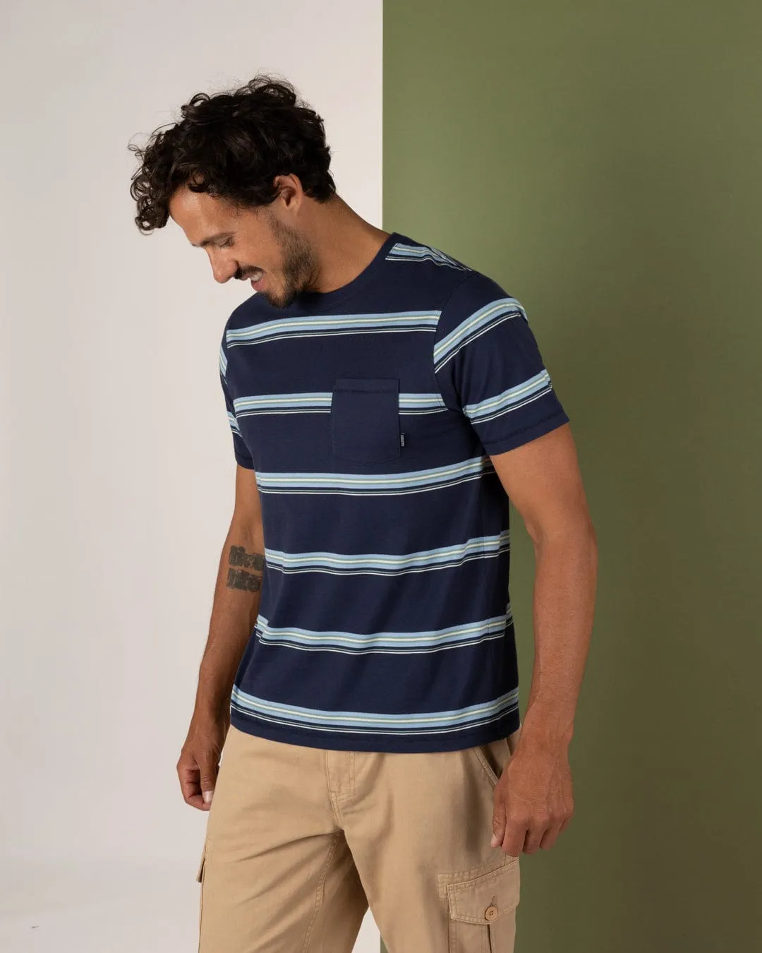 Race - Mens Striped T-Shirt - Blue Sporty Look
