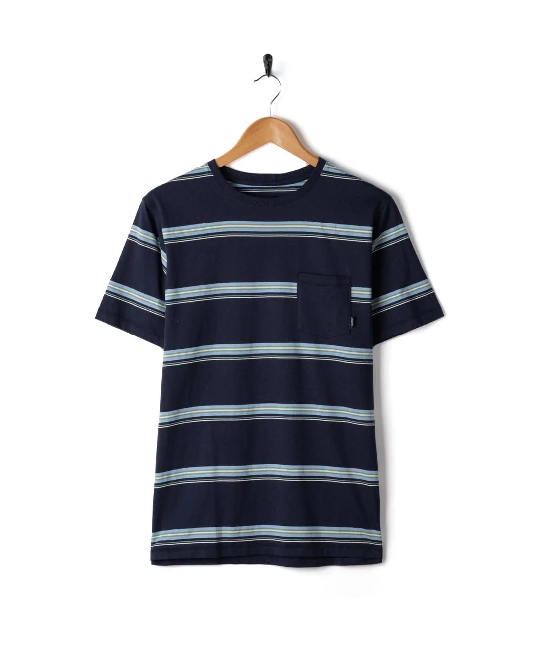 Sporty Chic Summer Style Race - Mens Striped T-Shirt - Blue