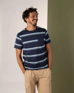 Easy-Going Style Race - Mens Striped T-Shirt - Blue