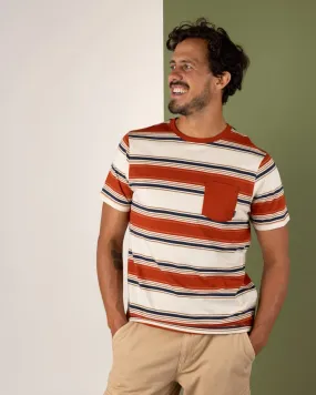 Race - Mens Striped T-Shirt - Orange Premium Cotton Blend