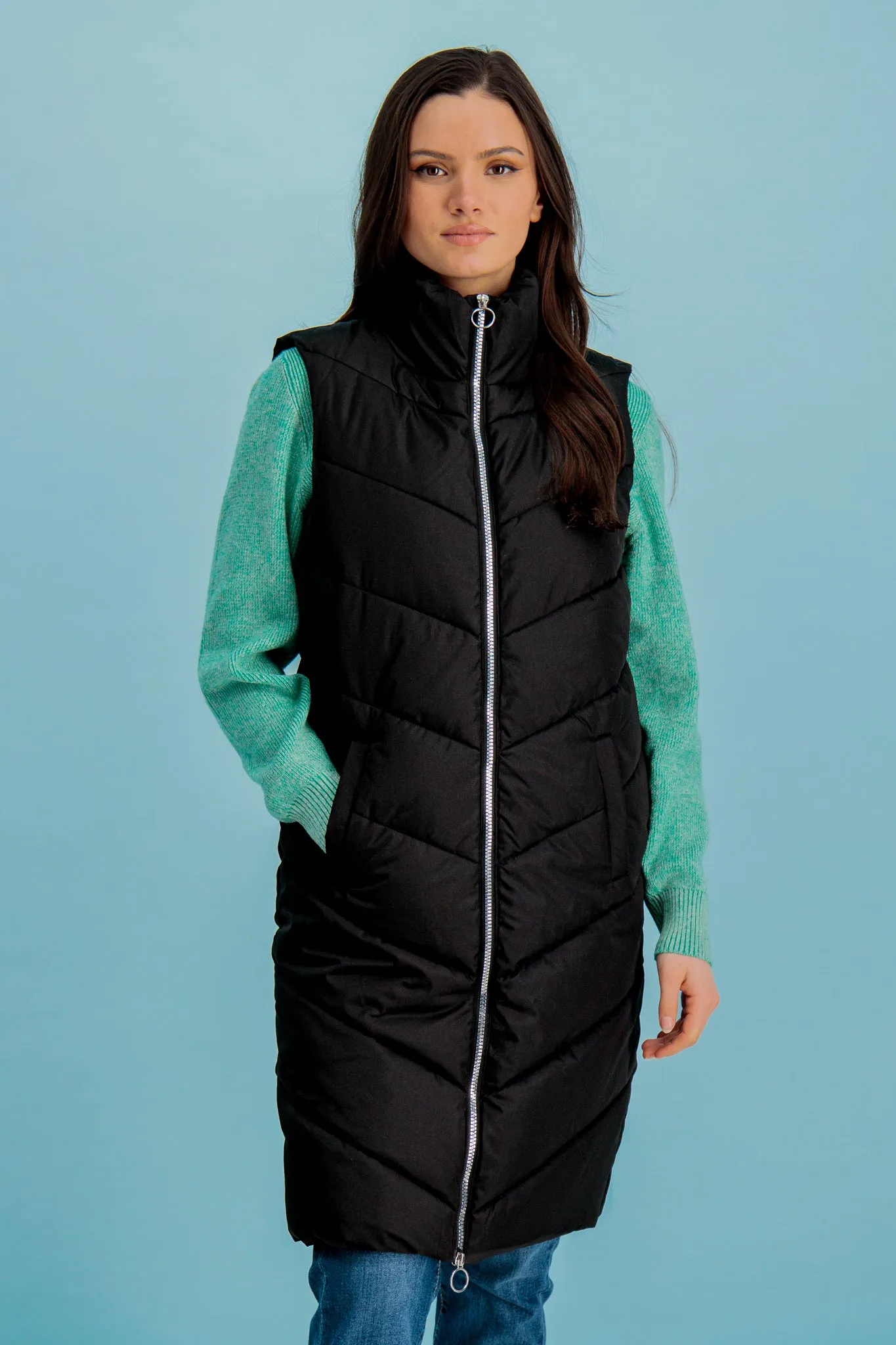 Breathable Outer Shell Urban Explorer Look Black Mabel Long Quilted Gilet
