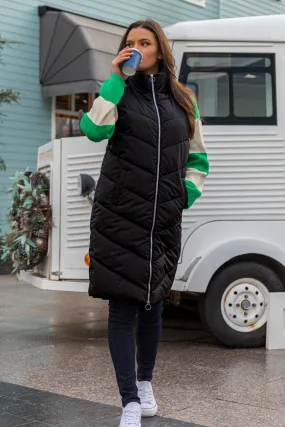 Black Mabel Long Quilted Gilet Flexible Layer Fit Simple Chill Piece