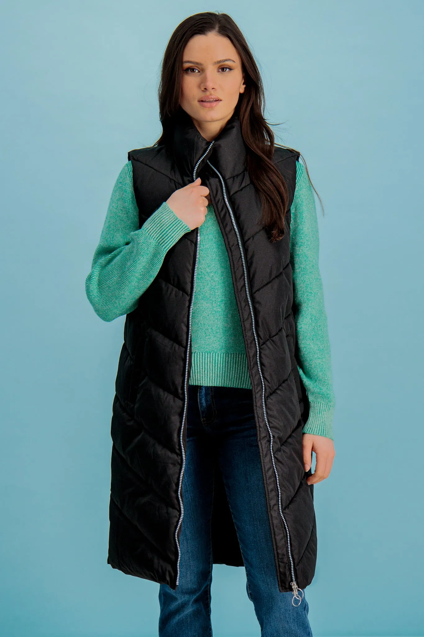 Mid Season Wear Black Mabel Long Quilted Gilet