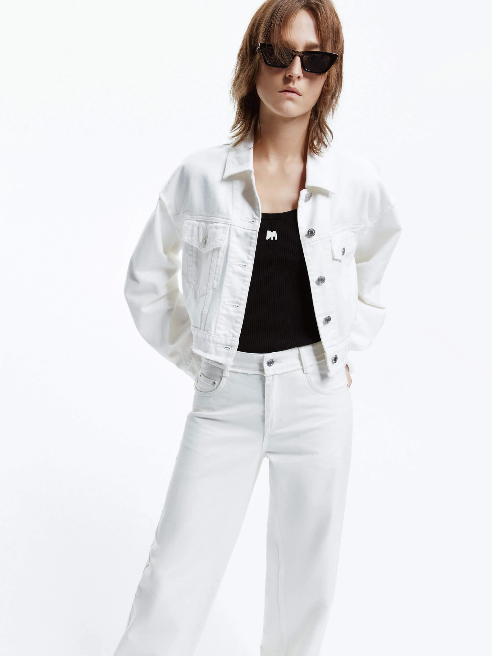 Raw Hem Cropped Jacket Seamless construction