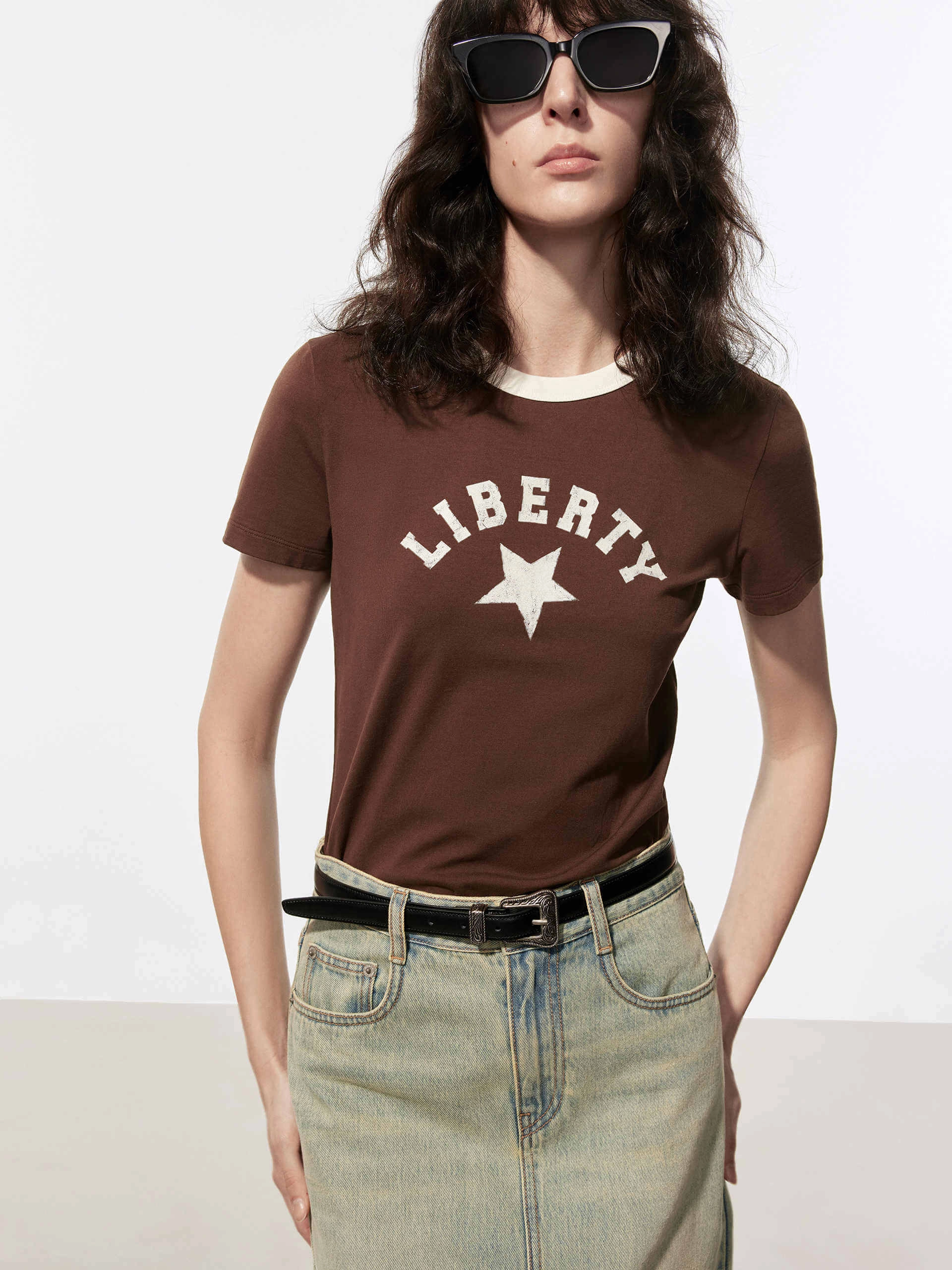 Contrast Collar Cotton T-shirt Anti Pilling Treatment Bonded Stitching