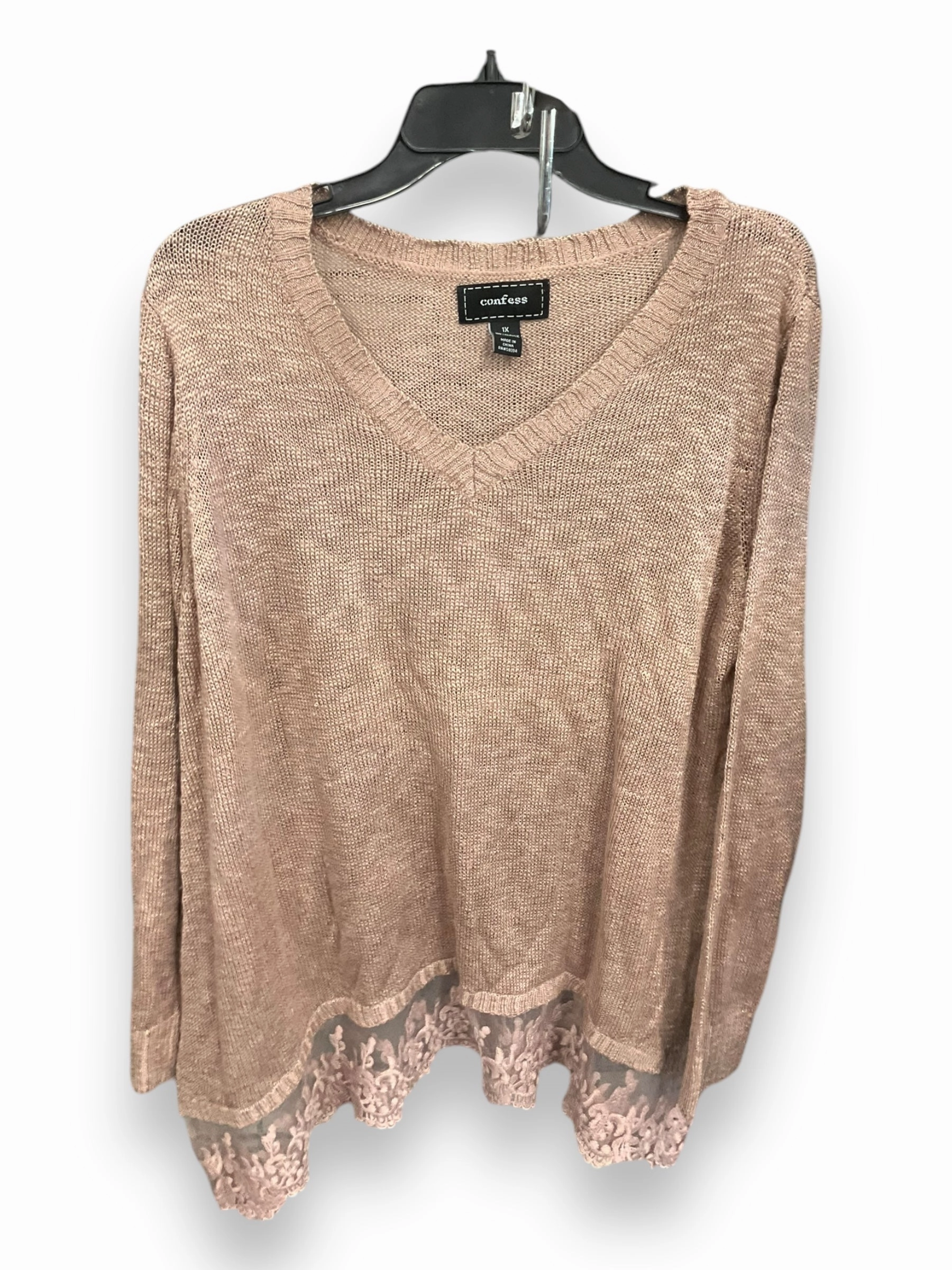 Ventilated Back Panel Top Long Sleeve By Clothes Mentor In Mauve, Size: 1x