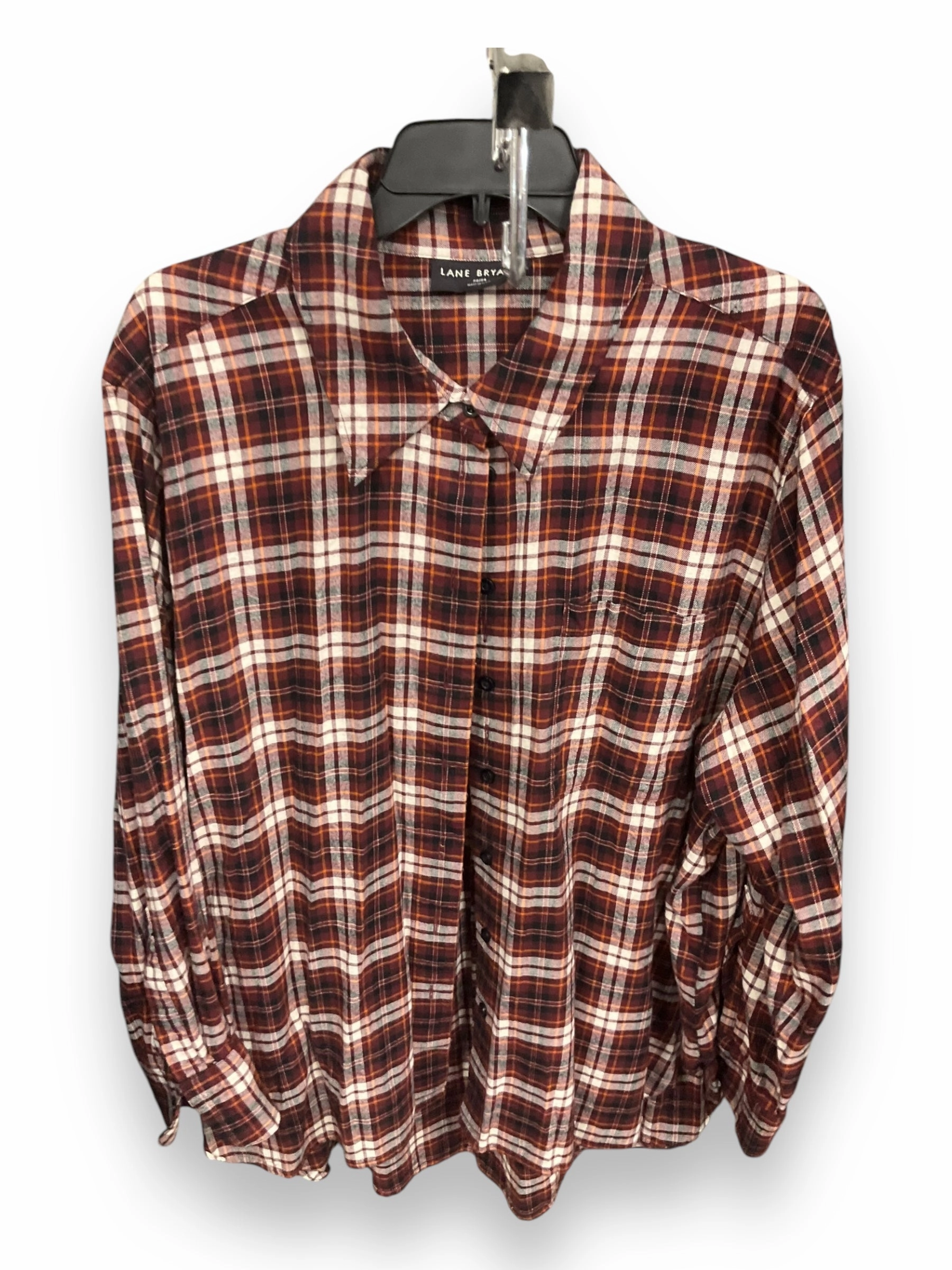 Hidden Zipper Pocket Blouse Long Sleeve By Lane Bryant In Plaid Pattern, Size: 2x
