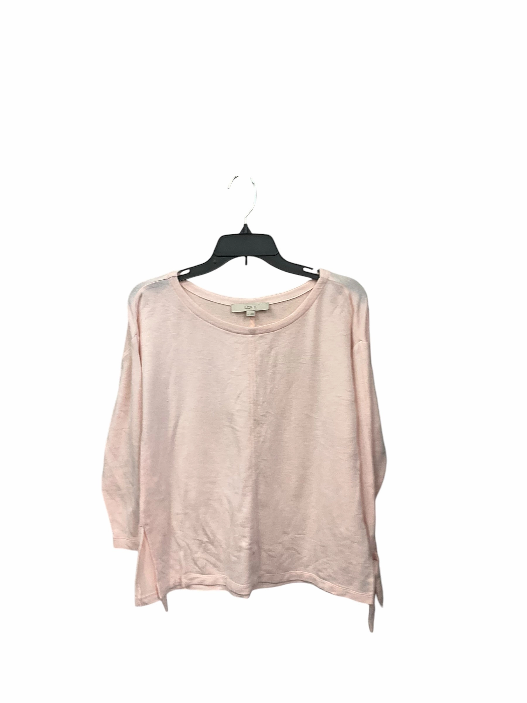 Printed top Asymmetrical hem Top 3/4 Sleeve By Loft In Pink, Size: Xs