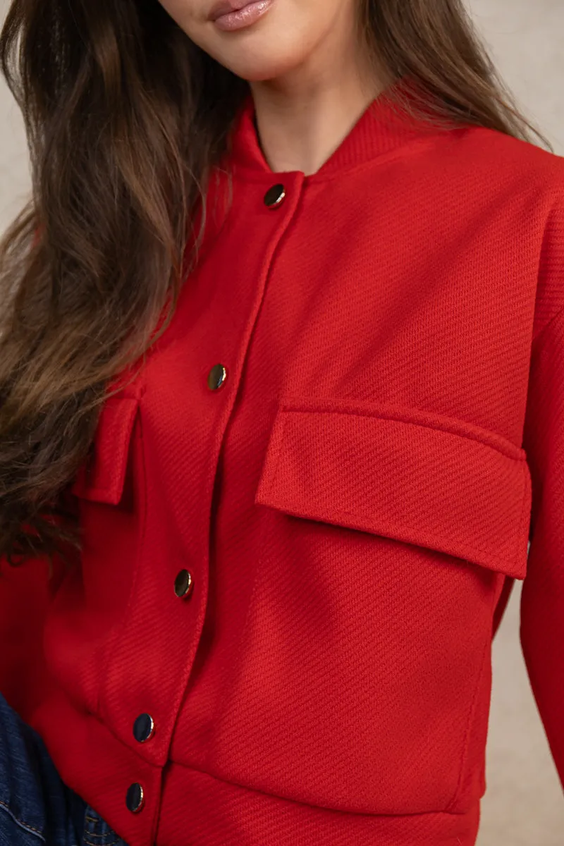 Red Cropped Bomber Jacket Sustainable Recycled Material Modular Layering System