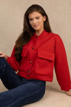 Red Cropped Bomber Jacket Quick Release Fasteners