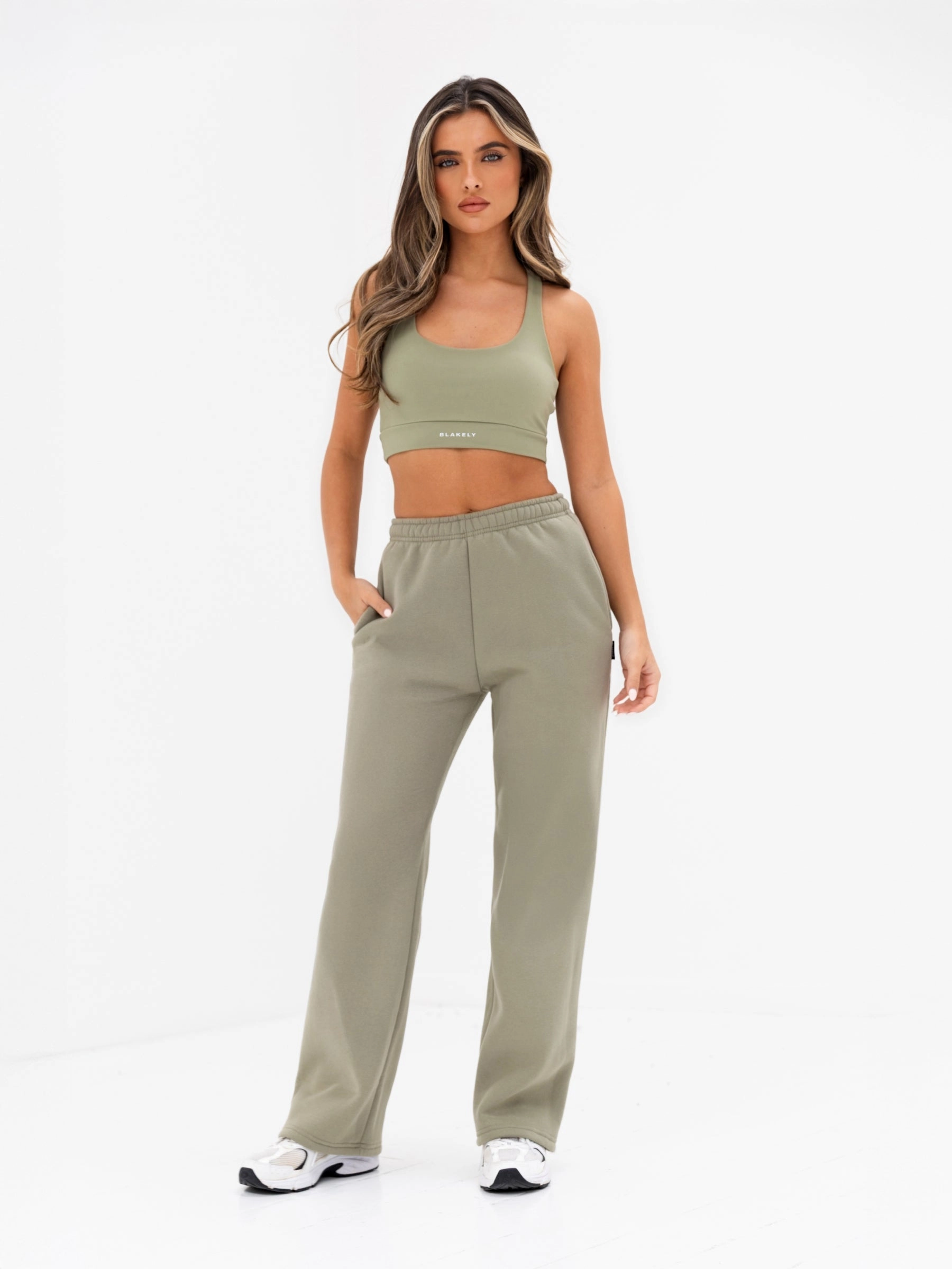 Isabel Wide Leg Sweatpants - Olive Full Comfort