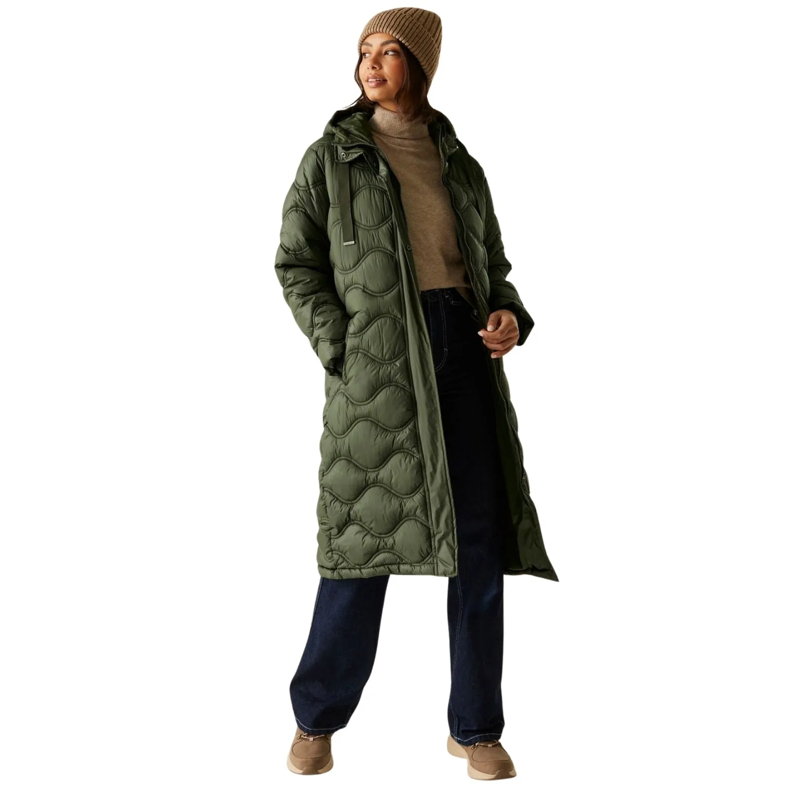 Non Irritating Tags Hidden Zipper Regatta Womens Embrie Longline Water Repellent Padded Jacket
