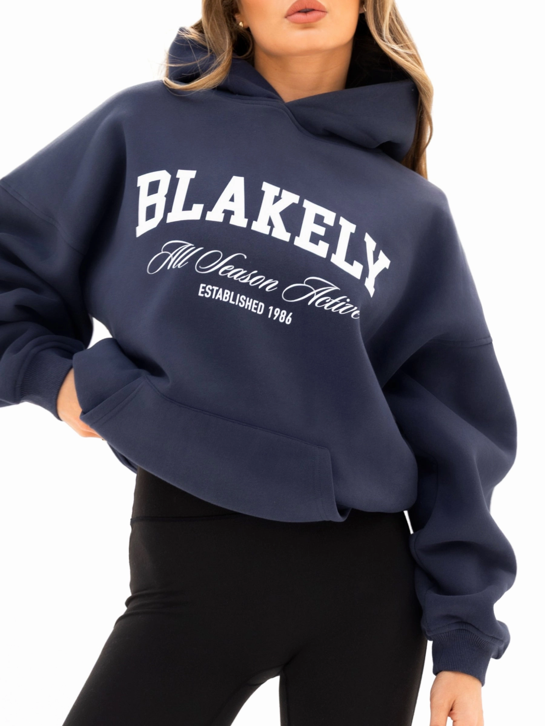 Melrose Oversized Hoodie - True Navy Sherpa Lining Animal Print