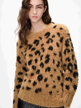 Reinforced Edging Layered Ventilation Leopard Print Knitted Sweater