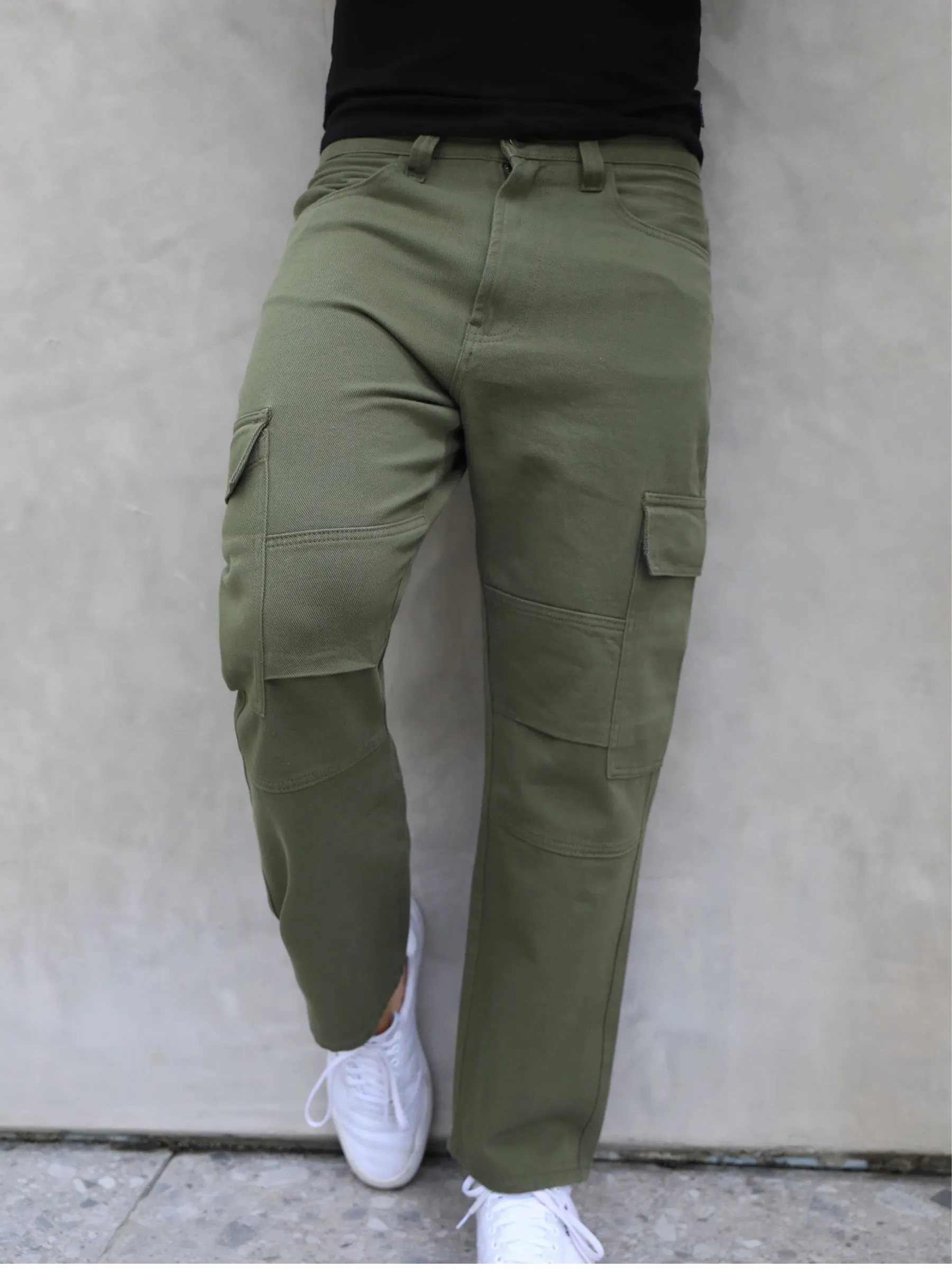 Style Friendly Essential Piece Relaxed Cargo Trousers - Khaki Green