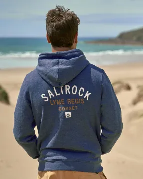 Location - Mens Pop Hoodie - Lyme Regis - Dark Blue Flexible Ribbed Trim Sleek Waist
