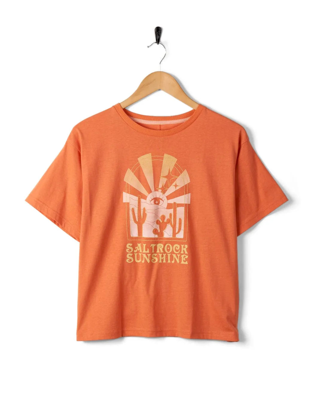 Saltrock Sunshine - Recycled Womens Cropped T-Shirt - Orange Modern Design Wide Neck Opening