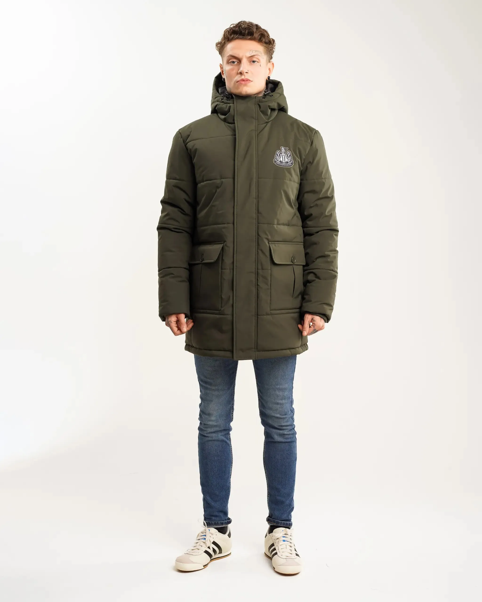 Newcastle United Men's Khaki Long Line Padded Jacket (Stadio) TearResistantFabric Easy Fit