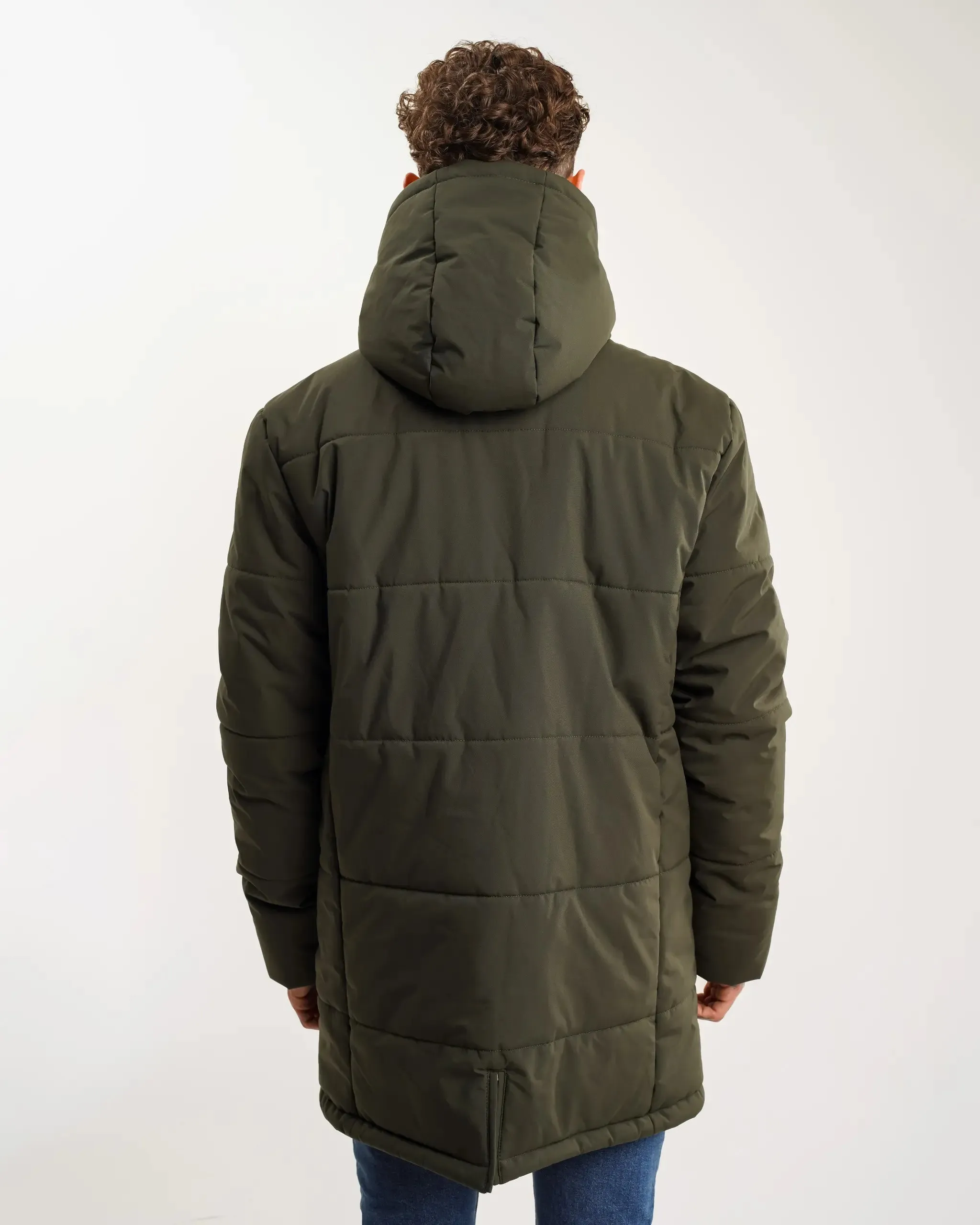 Modern Utility Full Zip Closure Newcastle United Men's Khaki Long Line Padded Jacket (Stadio)