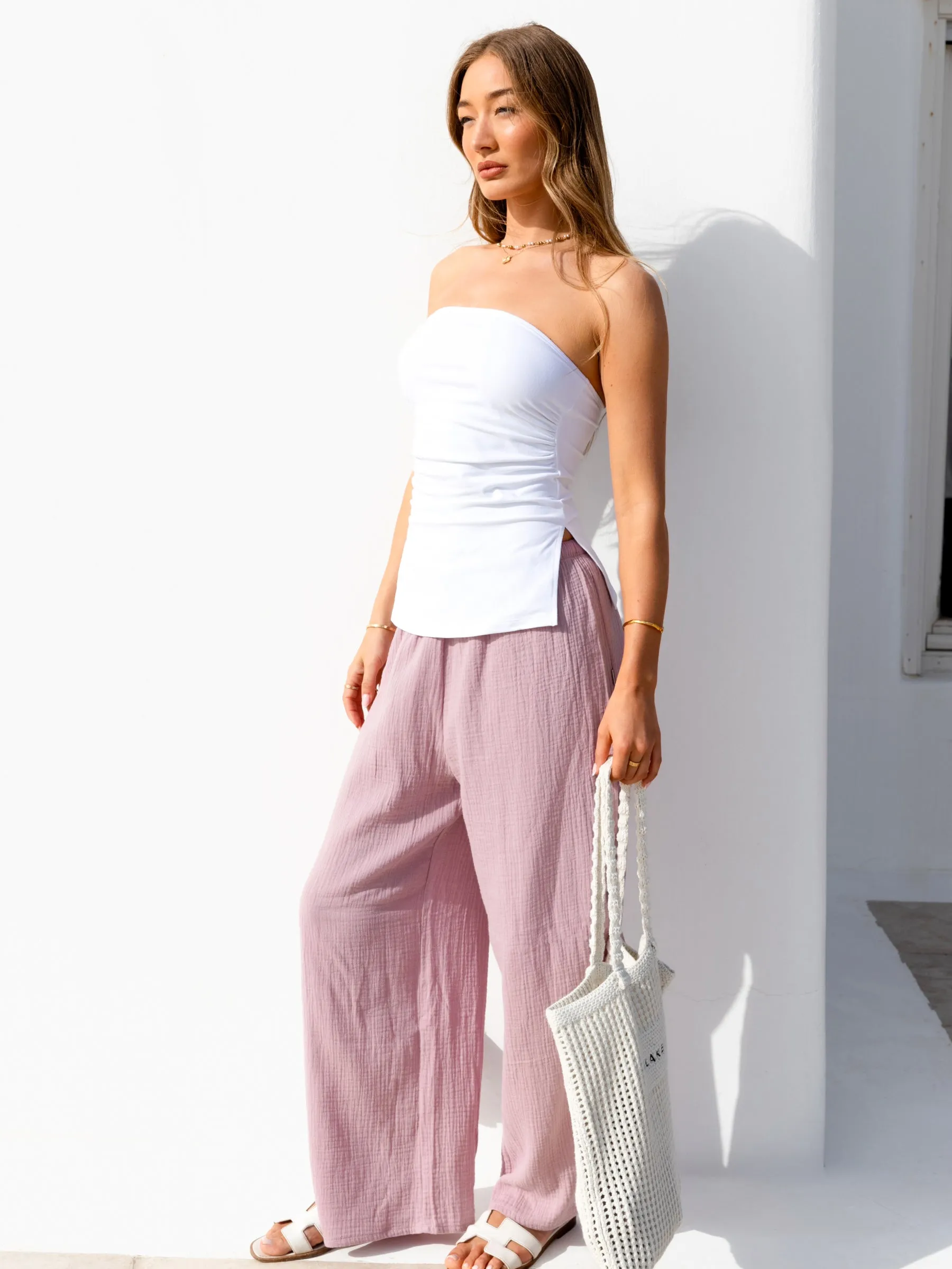 Mila Wide Leg Trousers - Dusty Pink Outerwear Friendly