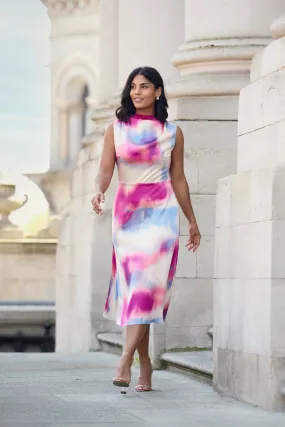Style Ease Thea Pink & Blue Print Midi Dress