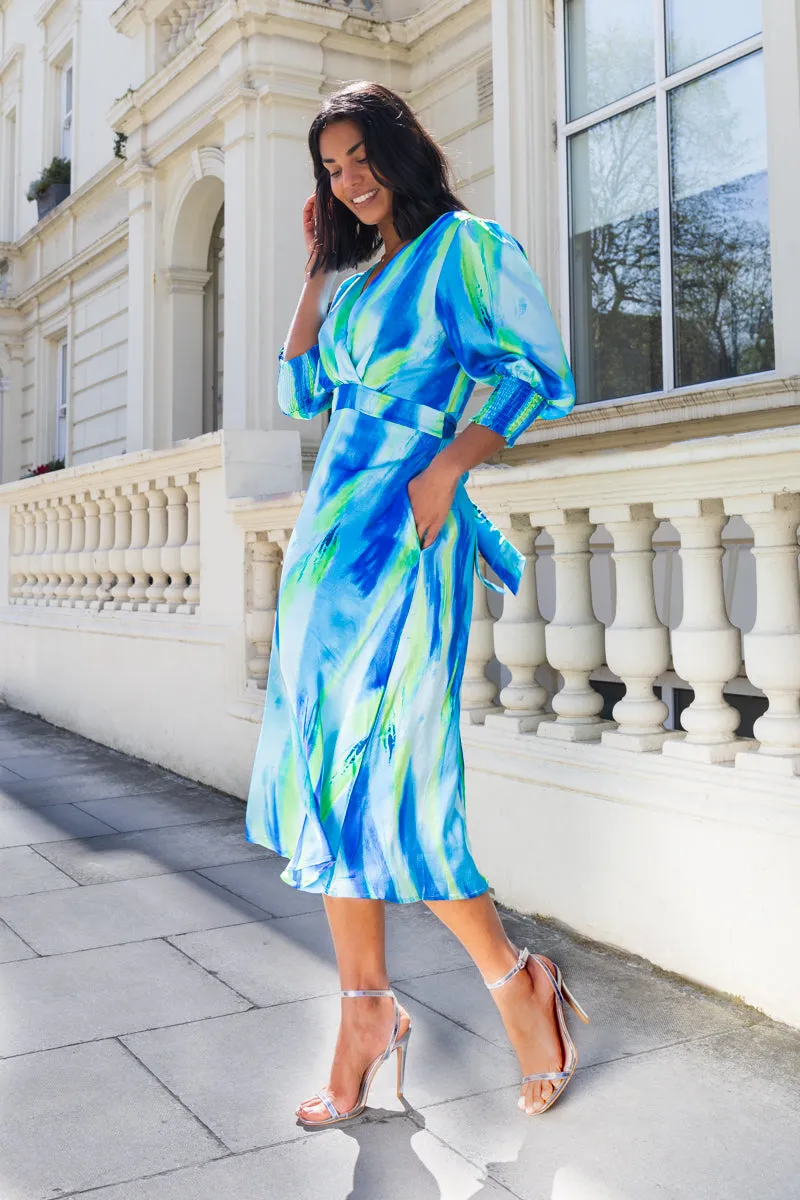 Rexa Blue & Green Abstract Print Dress Year Round