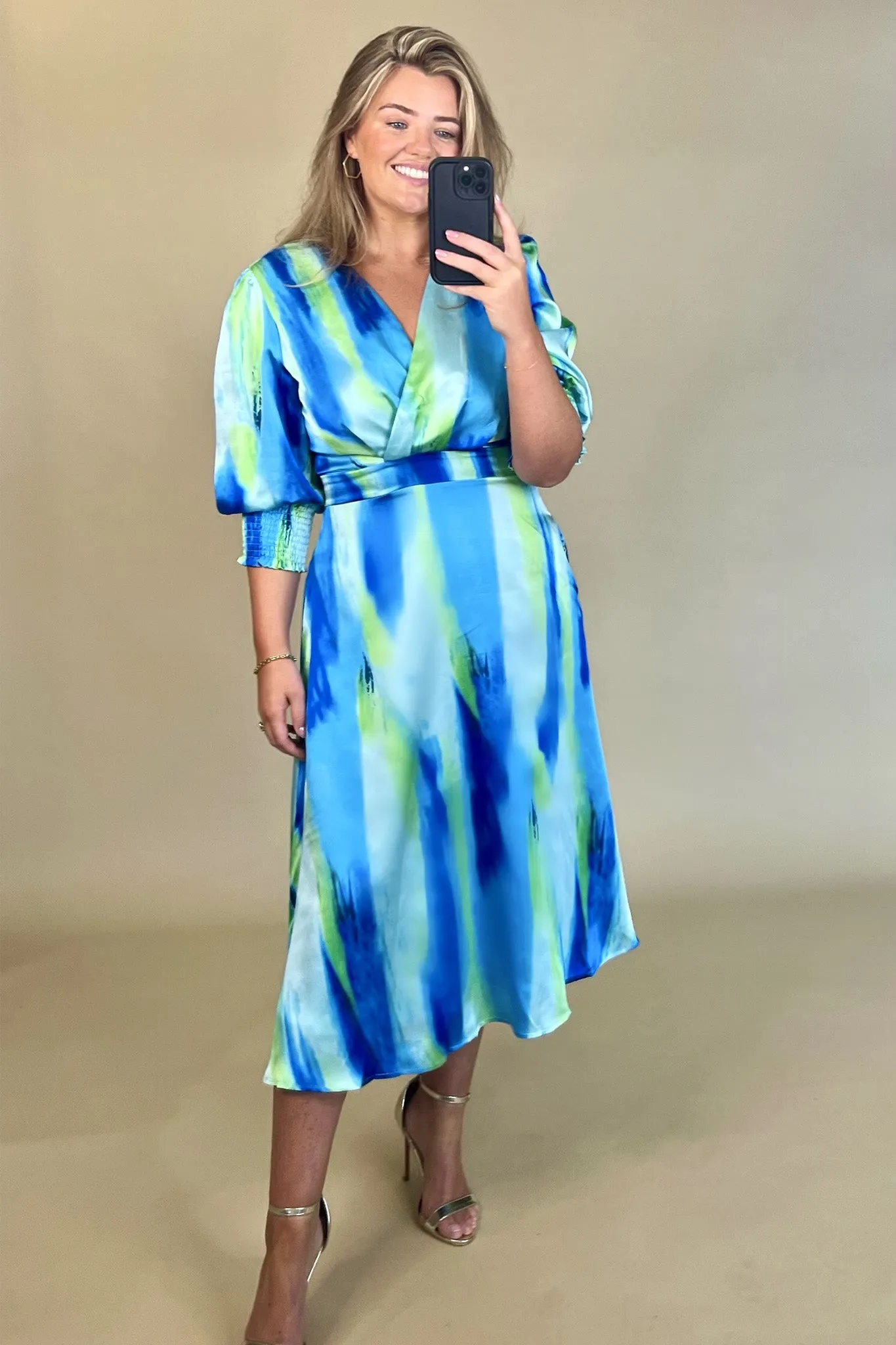 Artistic Flair Rexa Blue & Green Abstract Print Dress